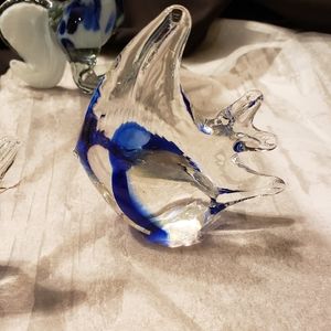 Cobalt blue and glass figurines and one stand